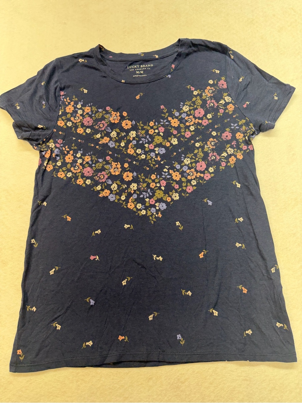 Lucky Brand Navy Floral Heart-Print Short Sleeve Tee